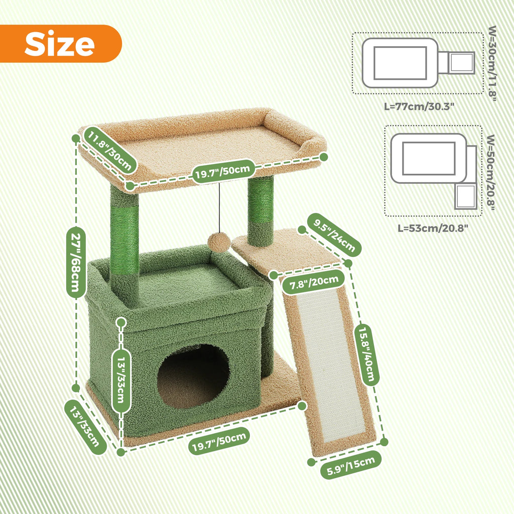 Indoor Cat Tower with Sisal Scratching Post and Pad Wide Top Perch