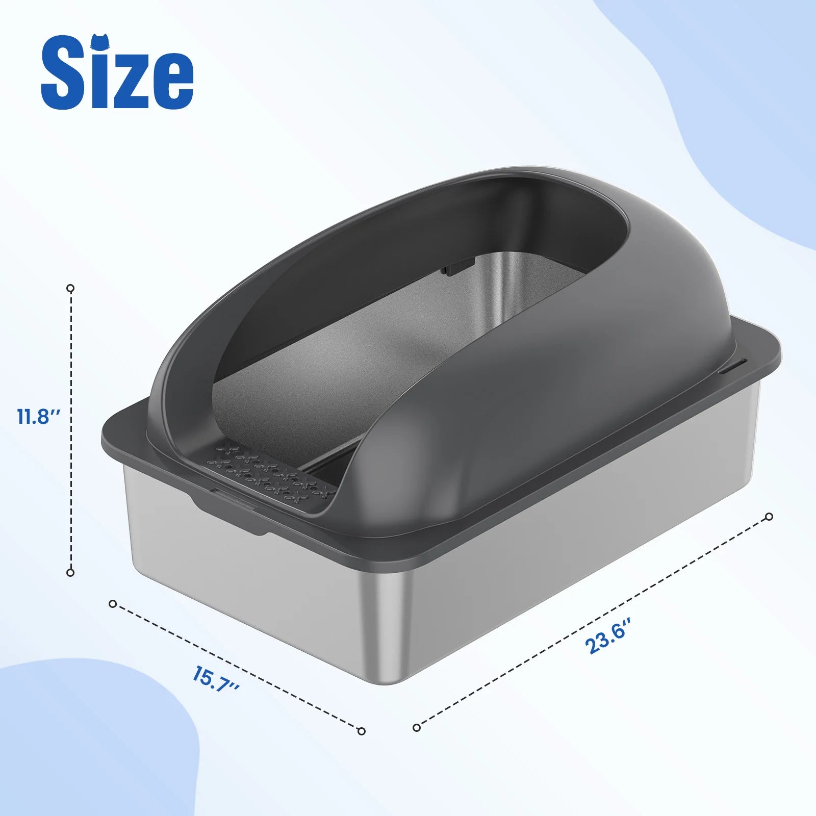 Stainless 24IN Steel Litter Box with Lid Large Cat Anti-Urine Leakage Scoop and Mat Included