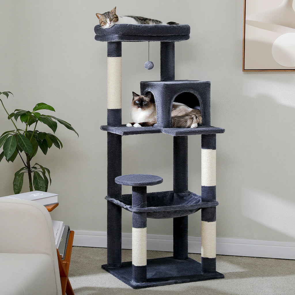 5-Level Cat Tower with Large Hammock Sisal Covered Scratching Posts Cozy Condo