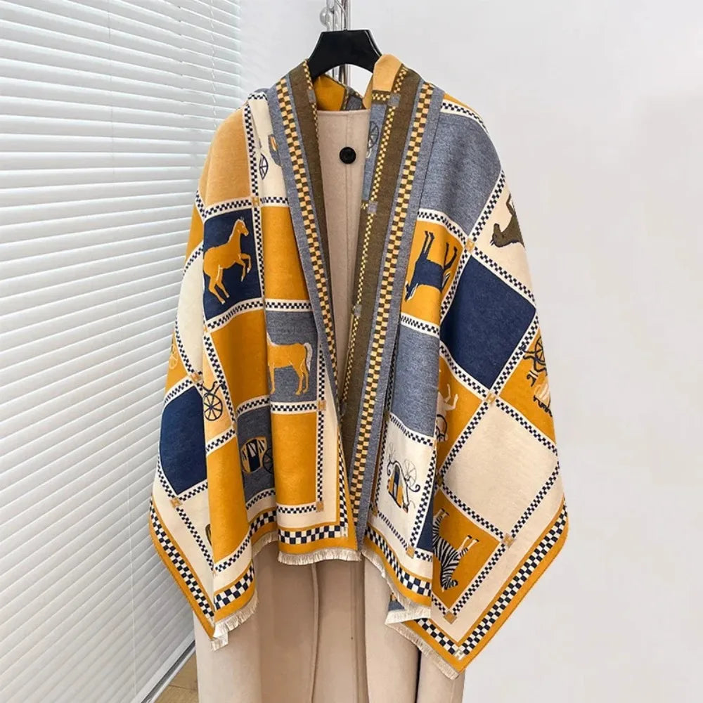 Luxury Warm Poncho Cashmere Winter Scarf, Shawl, Wrap