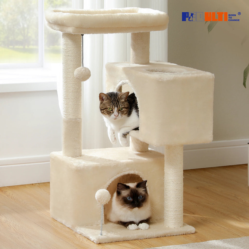 Multi-Level Cat Condo Tower with Scratching Posts and Cat Toys