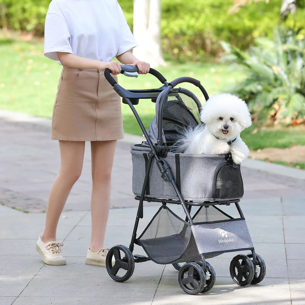 3 in 1 Pet Stroller with Removable Carrier, Folding, Waterproof, All-Terrain, with Sun Screen