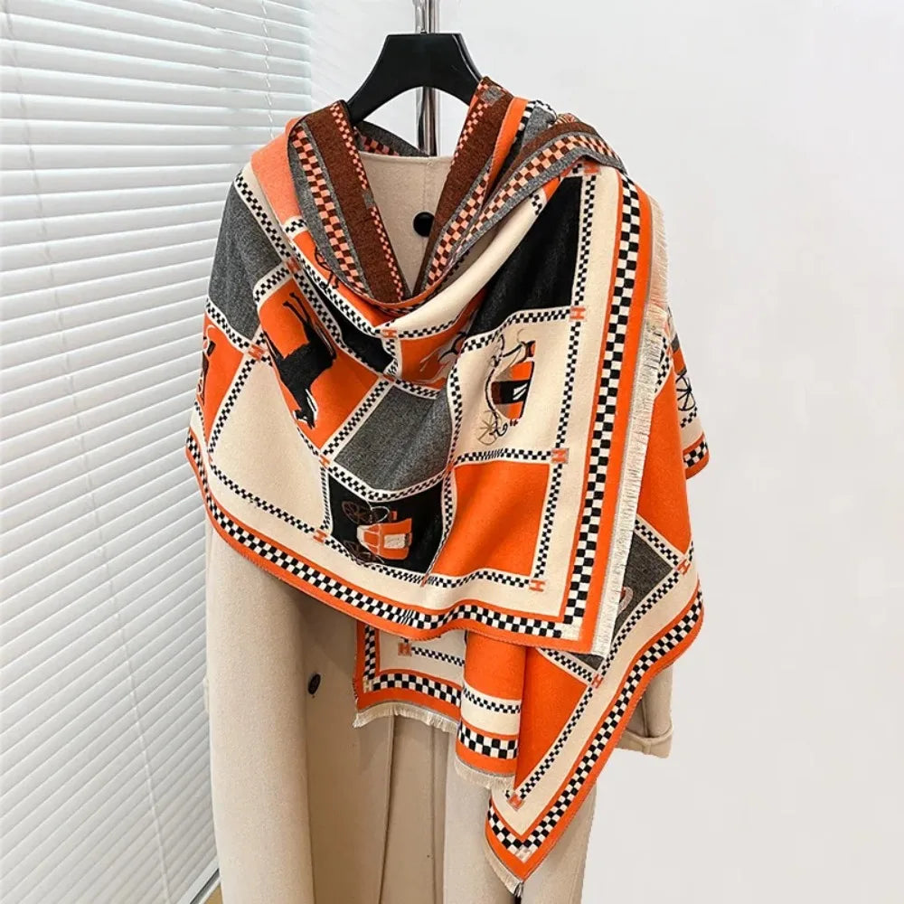 Luxury Warm Poncho Cashmere Winter Scarf, Shawl, Wrap