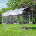 Large Galvanized Dog Kennel Outdoor with Roof, Waterproof UV-Resistant Cover & Lock