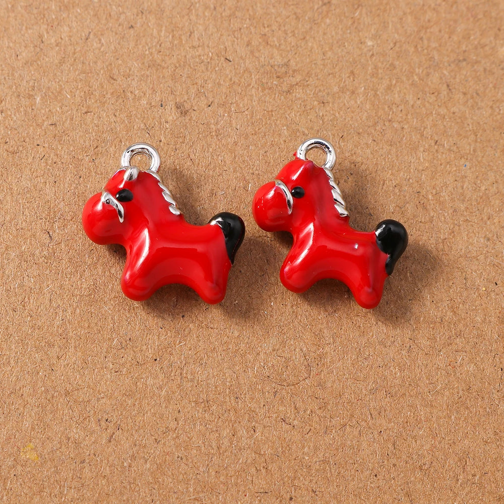 5pcs Cute Enamel Pony Horse Charms Pendants