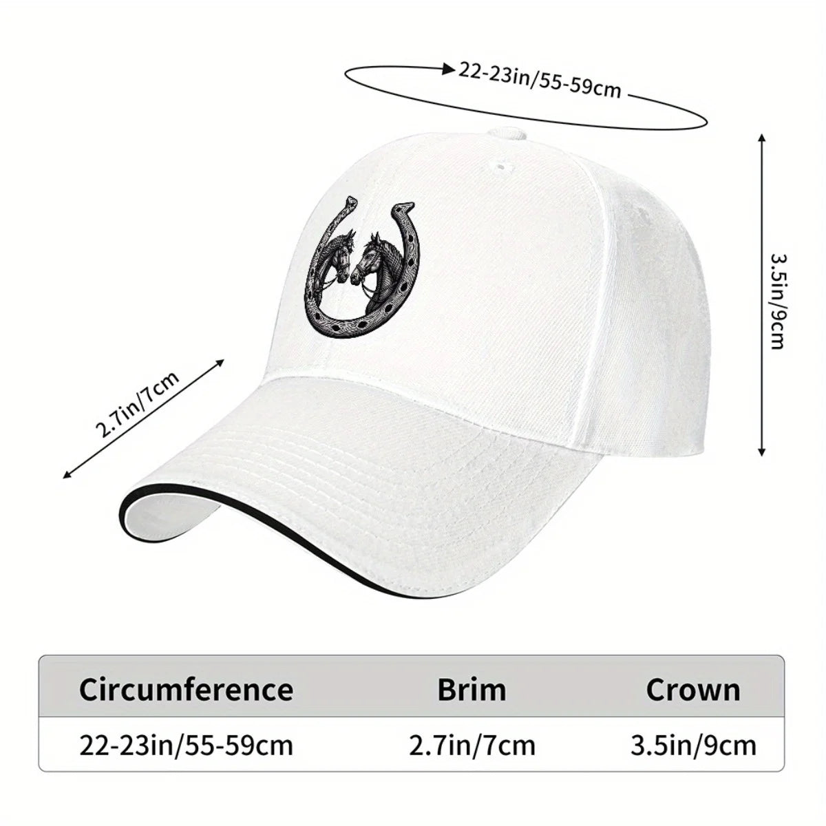 Stylish Black Baseball Cap with Horse and Horseshoe Icons - Adjustable,