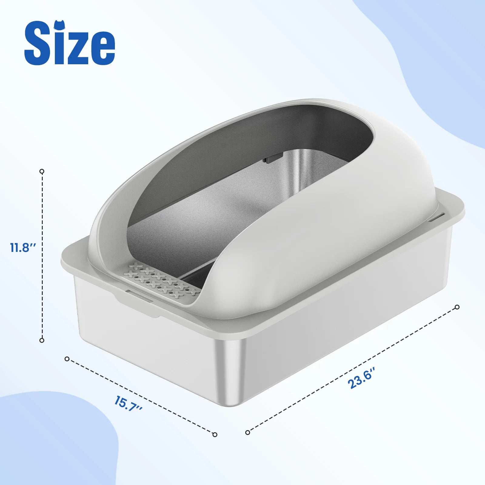 Stainless 24IN Steel Litter Box with Lid Large Cat Anti-Urine Leakage Scoop and Mat Included
