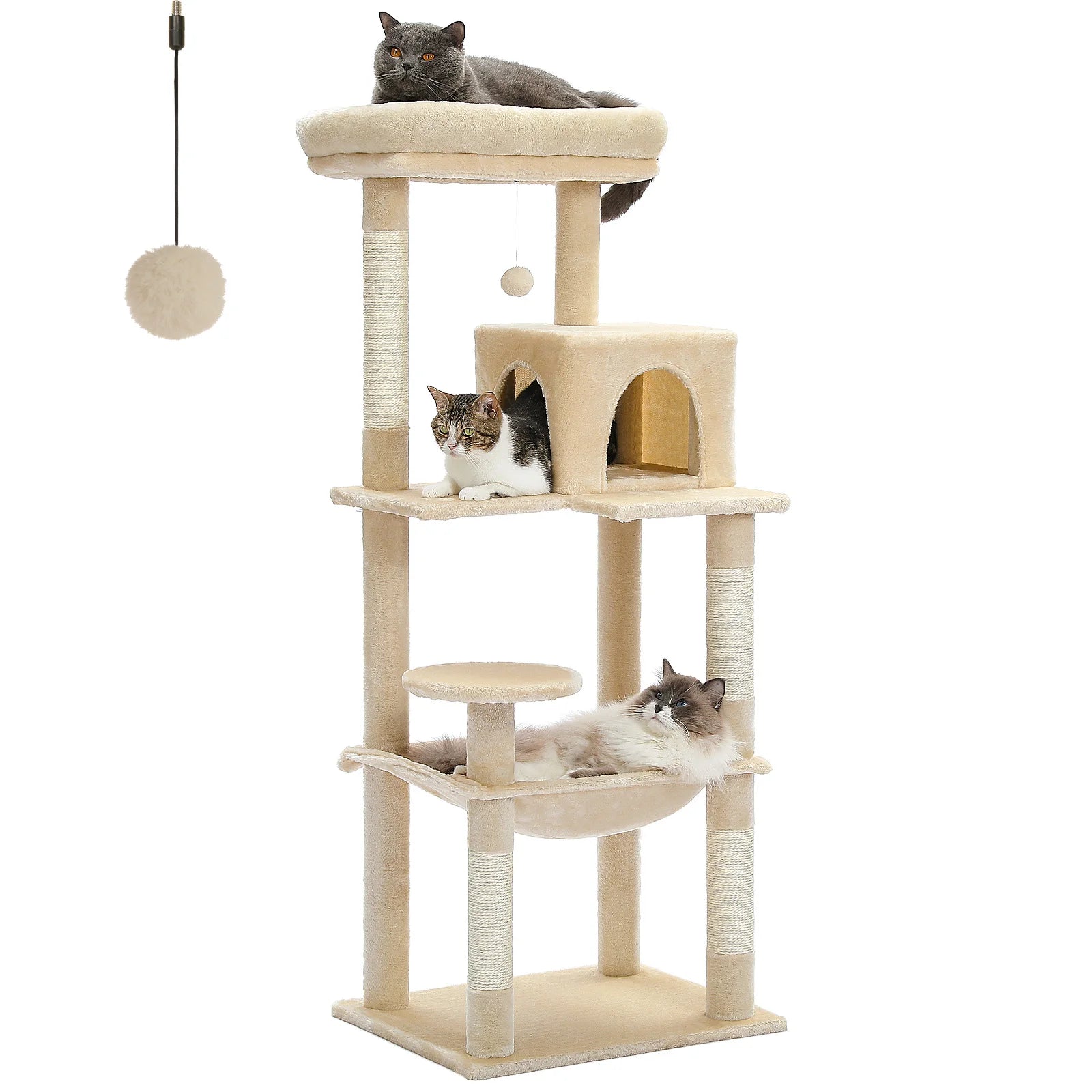 5-Level Cat Tower with Large Hammock Sisal Covered Scratching Posts Cozy Condo