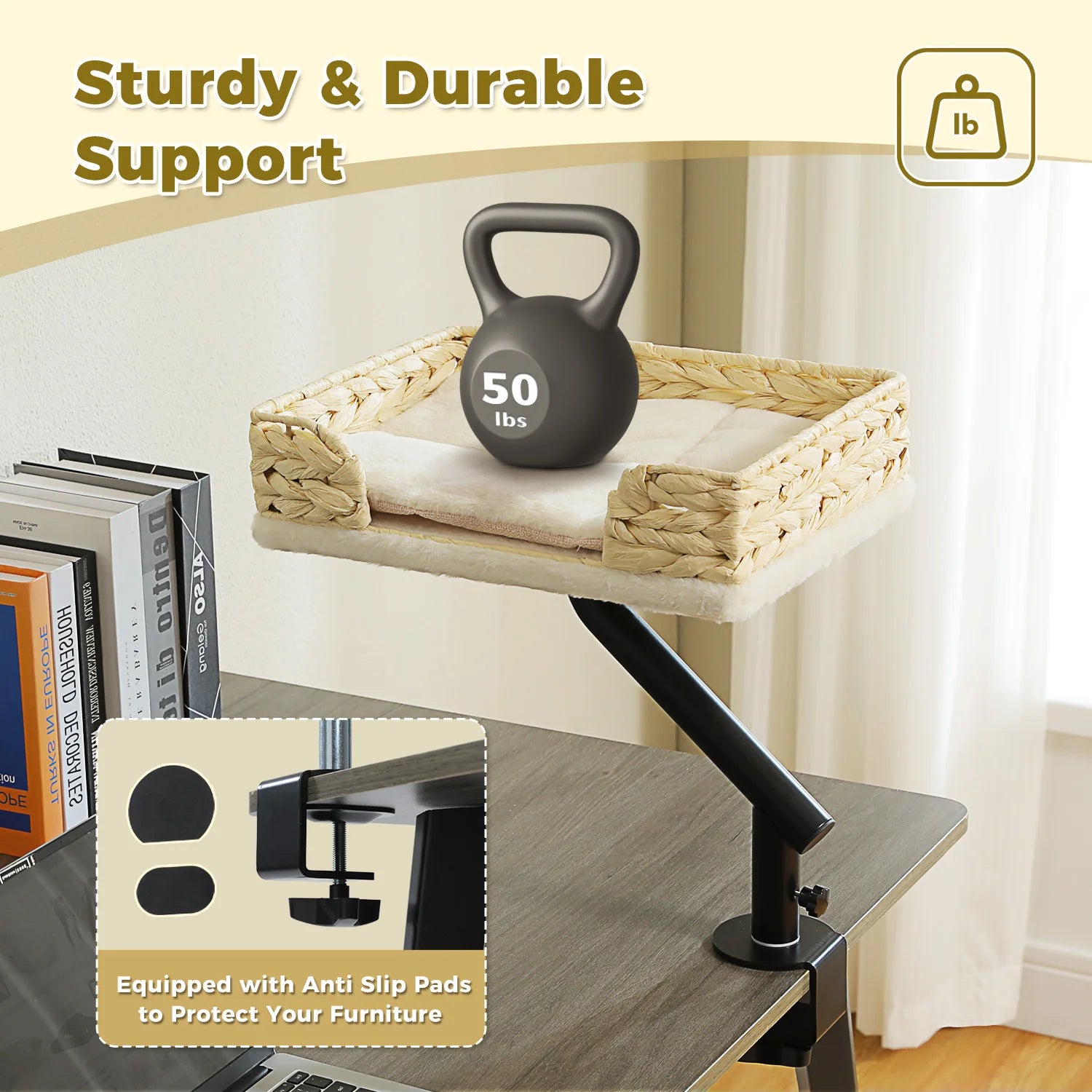Adjustable Cat Bed for Desk or Table, 360° Rotatable