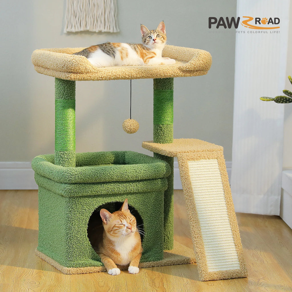 Indoor Cat Tower with Sisal Scratching Post and Pad Wide Top Perch