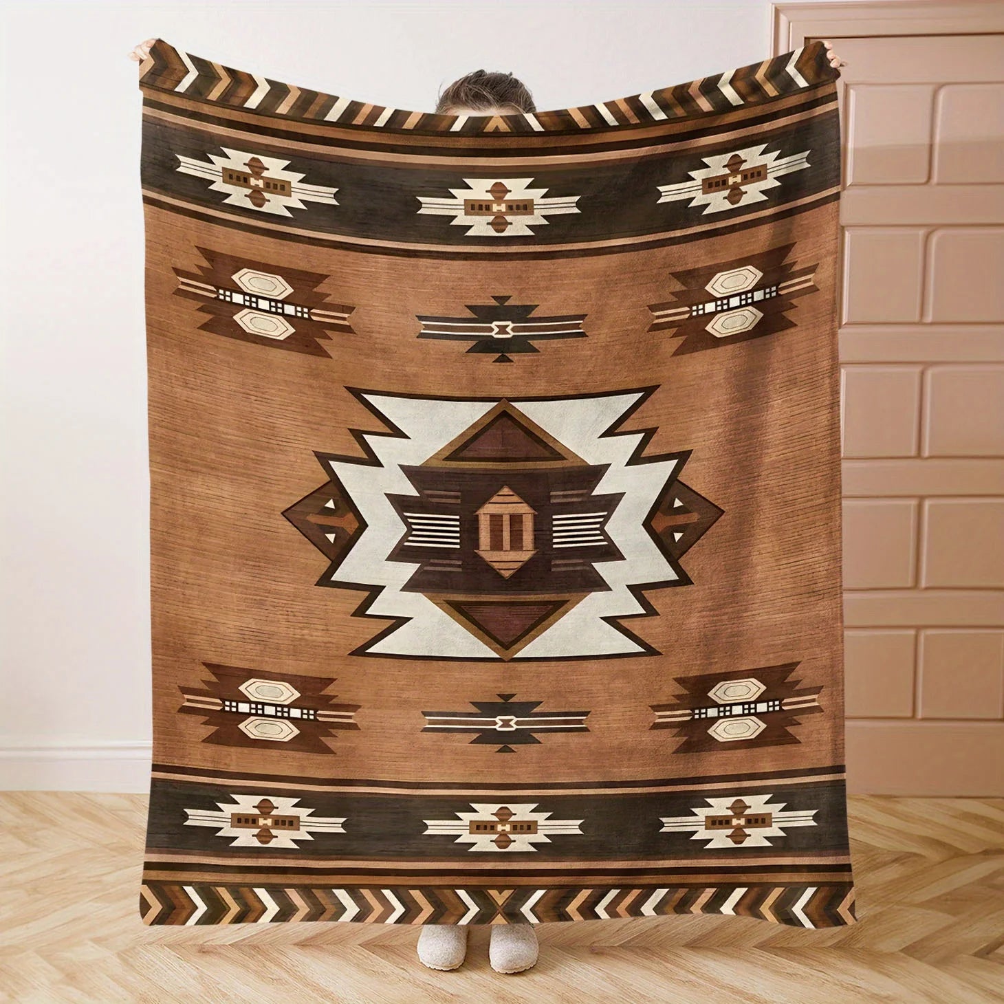 Western Aztec Pattern Flannel Blanket - Soft Comfortable for Bed, Sofa, Office, Camping