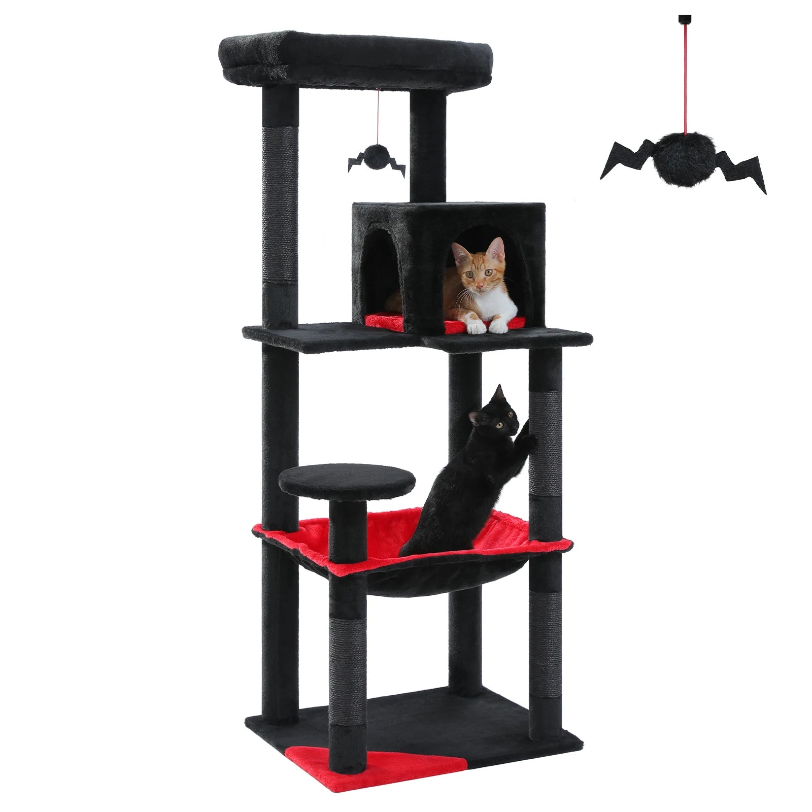 5-Level Cat Tower with Large Hammock Sisal Covered Scratching Posts Cozy Condo