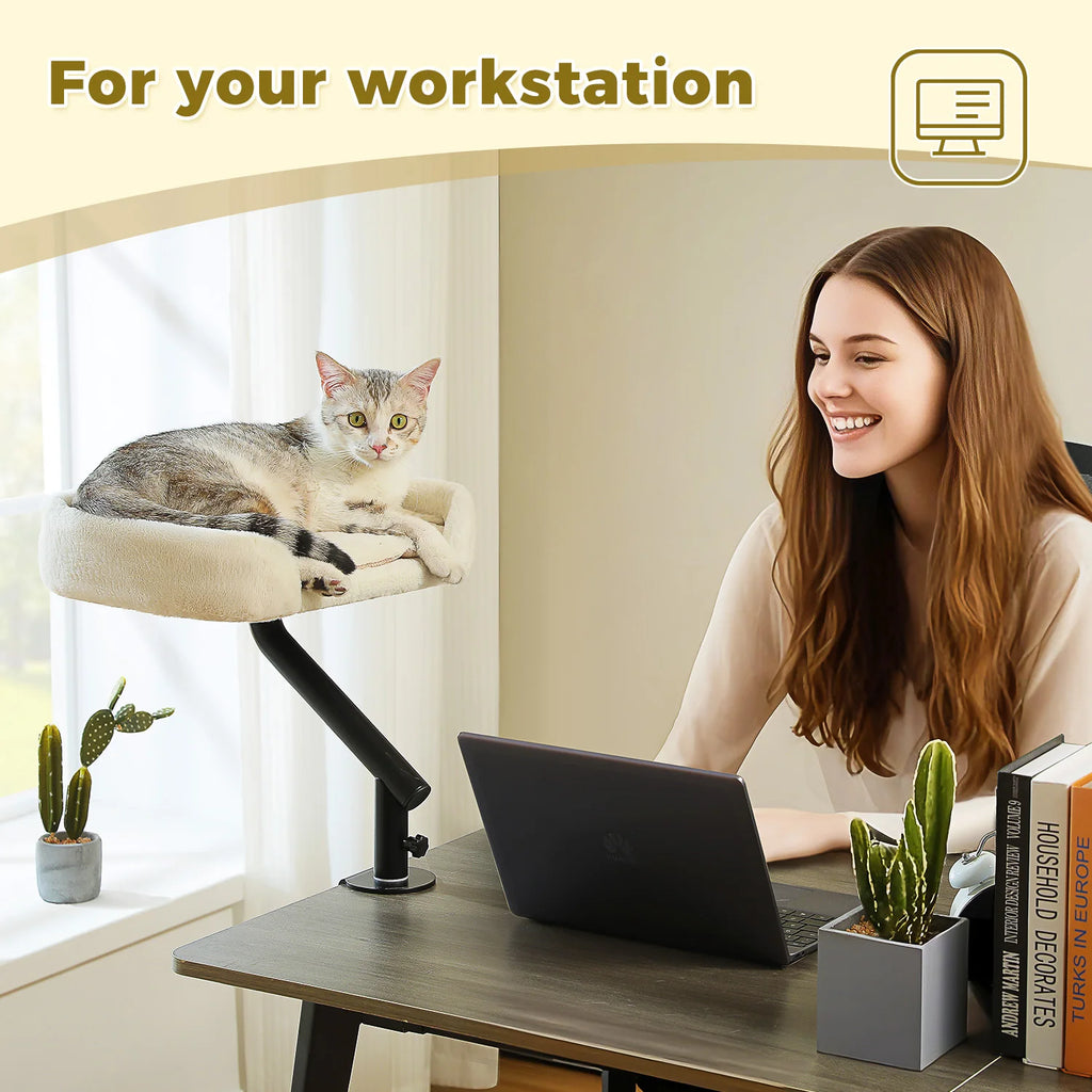 Adjustable Cat Bed for Desk or Table, 360° Rotatable