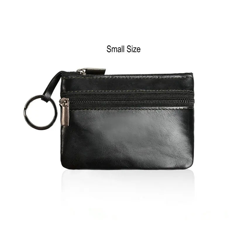 Genuine Leather Coin Purse with Keychain for Men & Women
