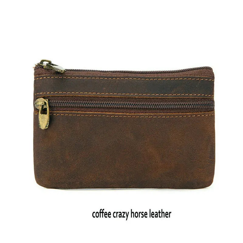 Genuine Leather Coin Purse with Keychain for Men & Women