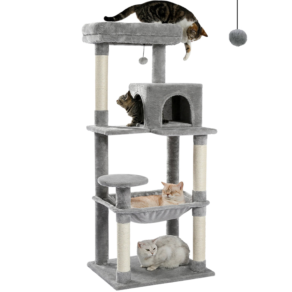 5-Level Cat Tower with Large Hammock Sisal Covered Scratching Posts Cozy Condo